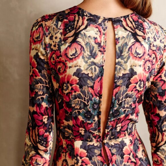 Sam & Lavi Anthropologie Selma Dress Midi Floral Graphic Size XS Peekaboo Back - Picture 2 of 13
